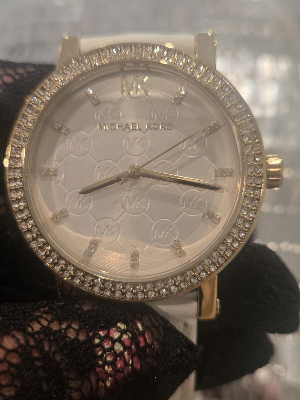 Michael Kors Women's Gold and White Crystal-Accent Watch